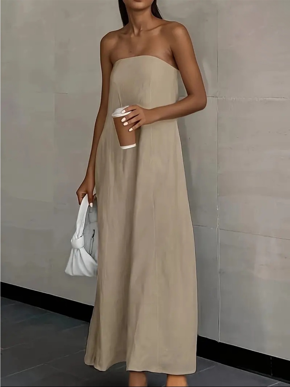 Strapless Beige Maxi Dress. Size Large. NWOT.
